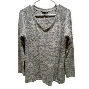 Banana Republic V-Neck Sweater Women’s Medium Gray Marble Rayon Blend GUC